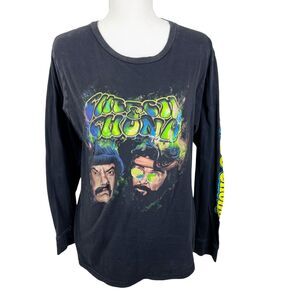Cheech & Chong Long Sleeve Shirt Women Medium Black Graphic Crew Tee Casual
